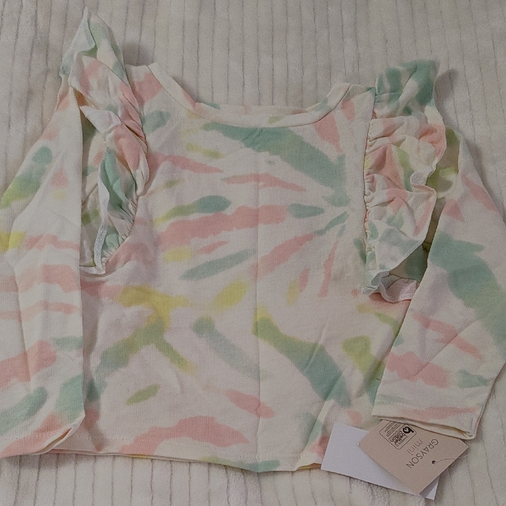 Colorful Tie-Dye Long Sleeve Girls Top with Ruffles